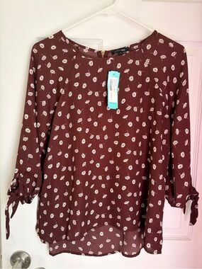 Papermoon Burgundy Floral Tie-Sleeve Blouse